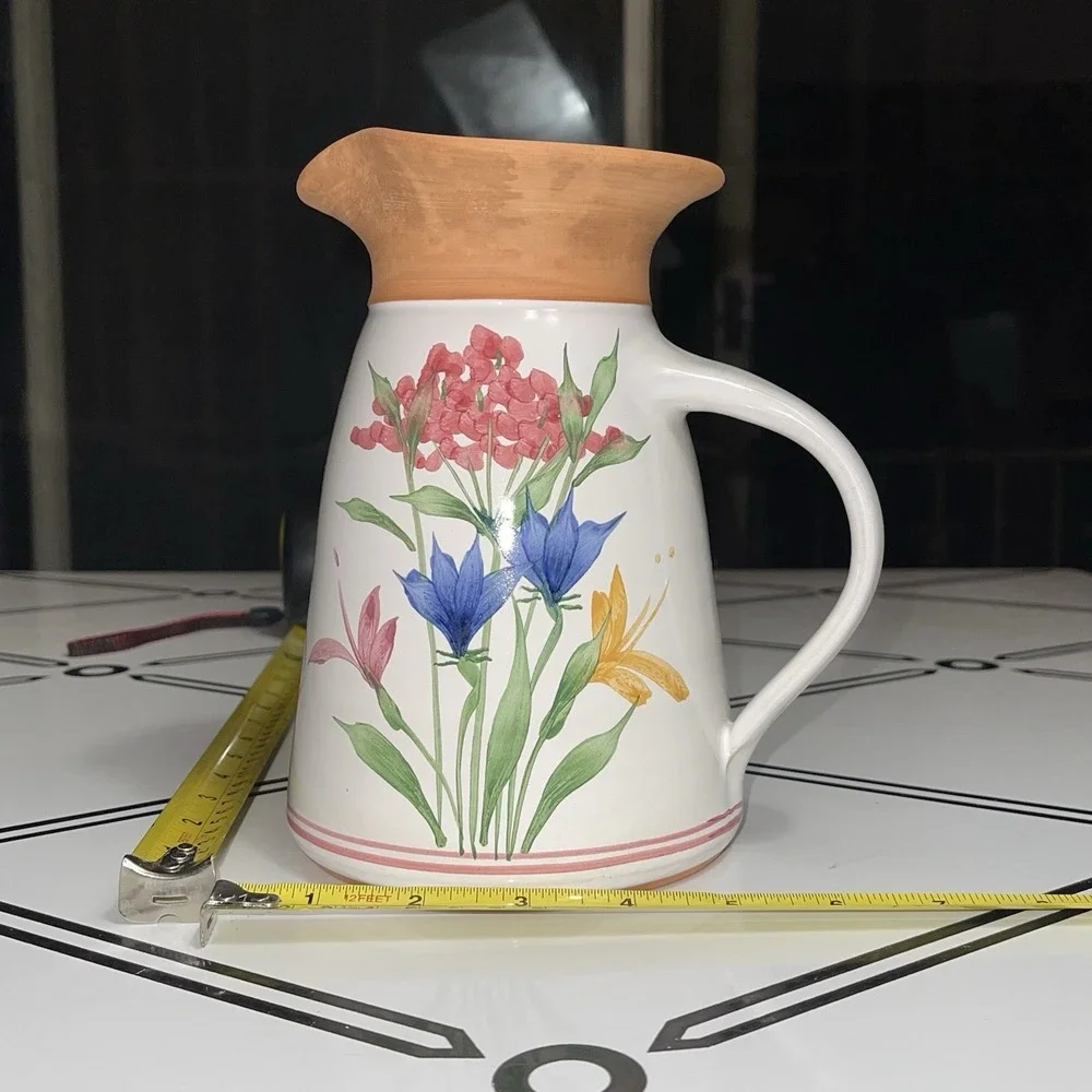 Vintage Emerson Creek Pottery Pitcher Vase Floral Flower Bedford‎ VA